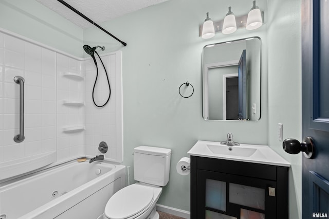 5721 Taylor St, Davenport, IA 52806 - bathroom featuring toilet, bathing tub / shower combination, vanity, a textured ceiling, and baseboards