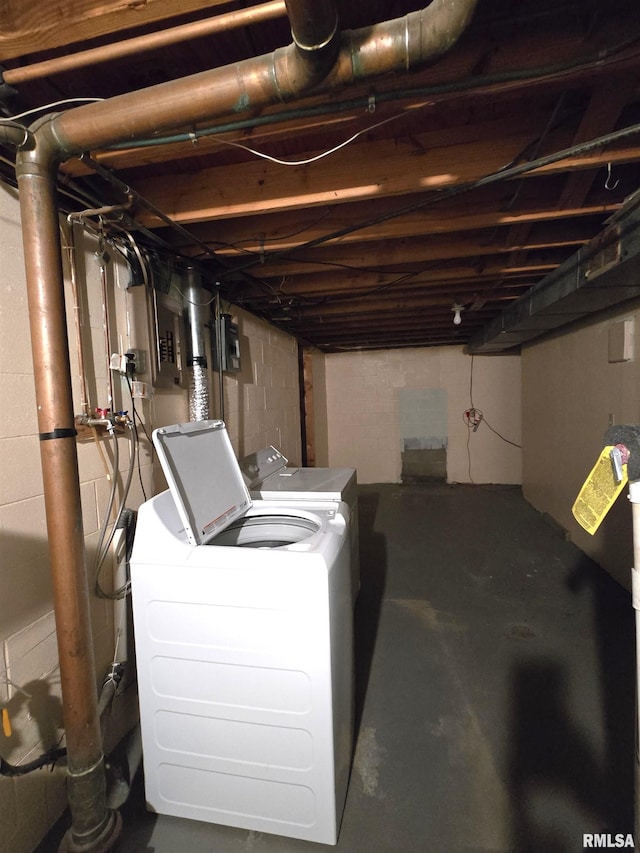 1907 S 15th Ave, Clinton, IA 52732 - unfinished basement featuring washer and dryer and electric panel