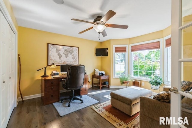 461 45th Ave, East Moline, IL 61244 - home office featuring wood finished floors, baseboards, and a ceiling fan