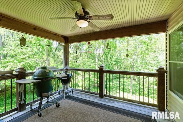 461 45th Ave, East Moline, IL 61244 - wooden deck with a ceiling fan