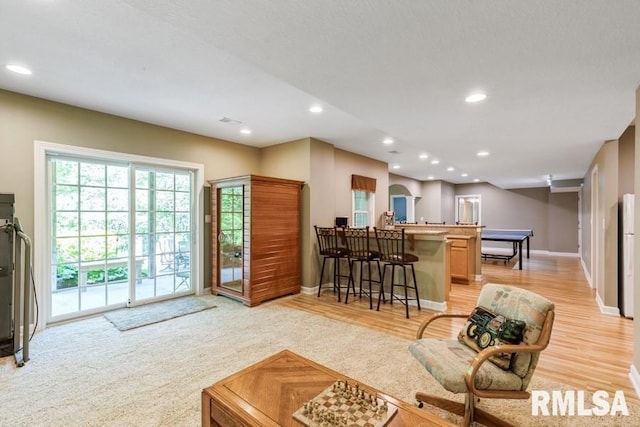 461 45th Ave, East Moline, IL 61244 - living area with baseboards, recessed lighting, and light colored carpet
