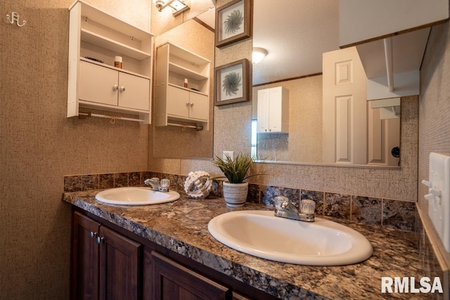 11271 W Center Rd, Mulkeytown, IL 62865 - bathroom featuring double vanity and backsplash