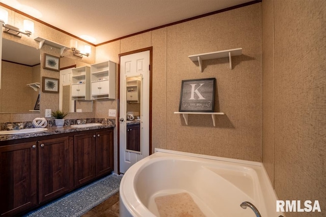 11271 W Center Rd, Mulkeytown, IL 62865 - bathroom featuring ornamental molding, double vanity, and a bath