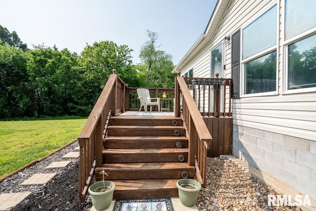 11271 W Center Rd, Mulkeytown, IL 62865 - wooden deck featuring a yard and stairway