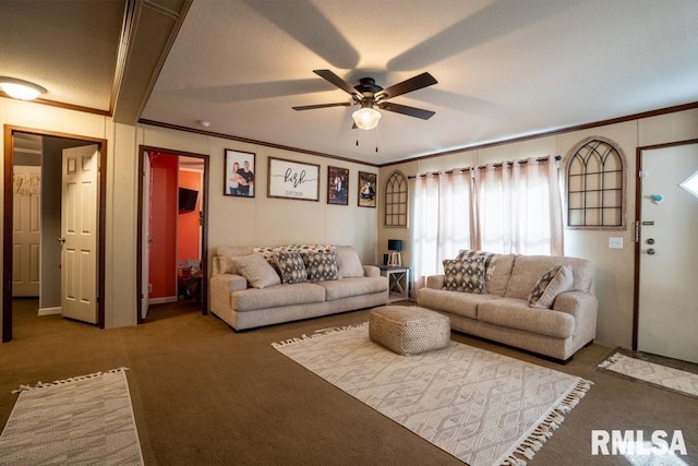 11271 W Center Rd, Mulkeytown, IL 62865 - living area featuring carpet floors, ceiling fan, and crown molding