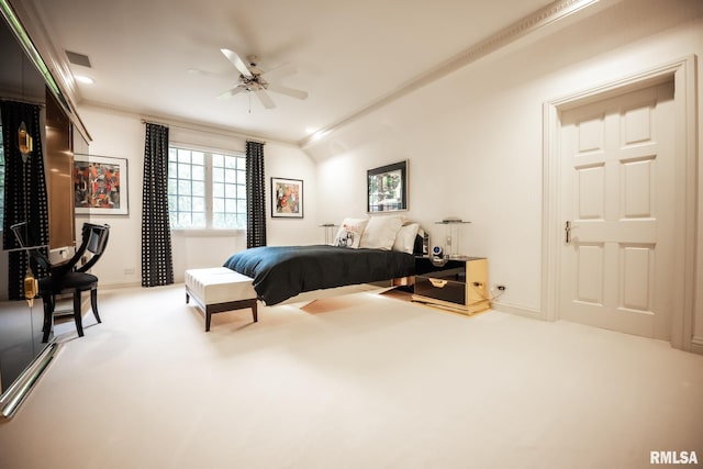 2 Hickory Ct, Rock Island, IL 61201 - bedroom featuring carpet, crown molding, baseboards, and a ceiling fan