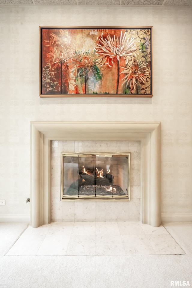 2 Hickory Ct, Rock Island, IL 61201 - detailed view of carpet flooring and a glass covered fireplace