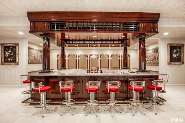 2 Hickory Ct, Rock Island, IL 61201 - indoor bar with baseboards, decorative columns, and recessed lighting