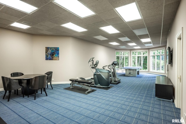 2 Hickory Ct, Rock Island, IL 61201 - gym with dark colored carpet, a drop ceiling, and baseboards
