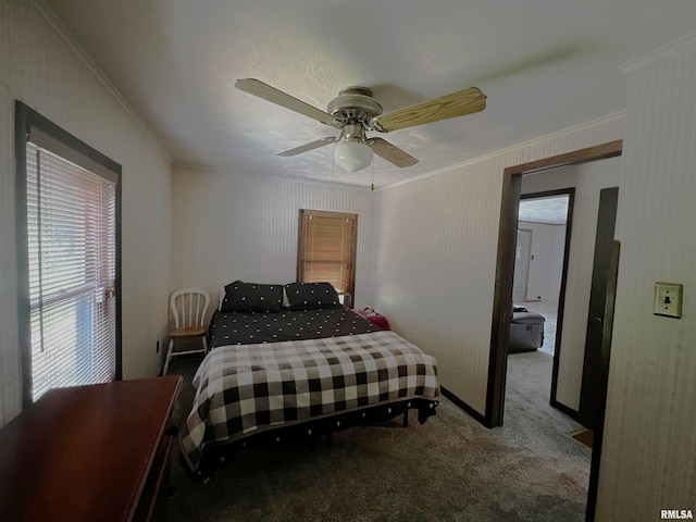 1210 Peterson Ave, Johnston City, IL 62951 - bedroom with crown molding, carpet flooring, and ceiling fan