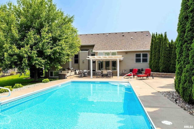 7 Redstone Ct, Le Claire, IA 52753 - swimming pool with a pergola, a patio area, and outdoor dining space