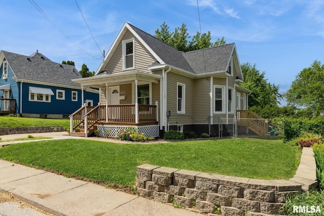 2320 E High St, Davenport, IA 52803 - view of front of property featuring covered porch, a shingled roof, and a front lawn