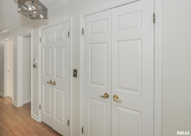 1360 Kimberly Ridge Rd Unit 313, Bettendorf, IA 52722 - hall featuring crown molding and light wood-type flooring