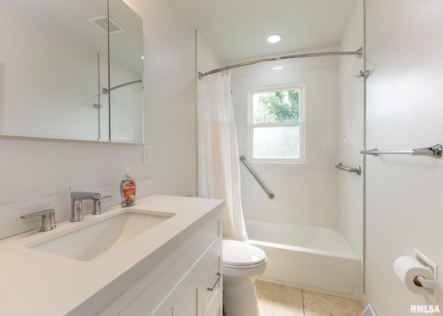 1523 7th St, Orion, IL 61273 - full bathroom featuring vanity, toilet, shower / tub combo, and tile patterned flooring