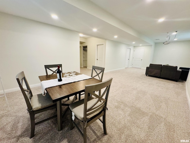11401 N Joseph St, Dunlap, IL 61525 - dining room with light colored carpet, recessed lighting, and baseboards