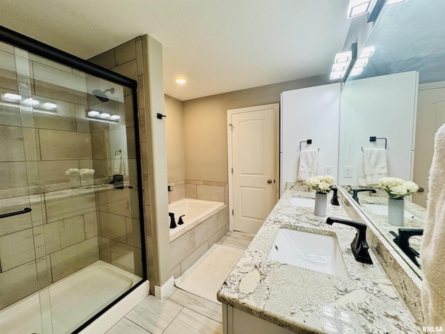 11401 N Joseph St, Dunlap, IL 61525 - full bathroom featuring a bath, double vanity, a stall shower, and marble look tile flooring