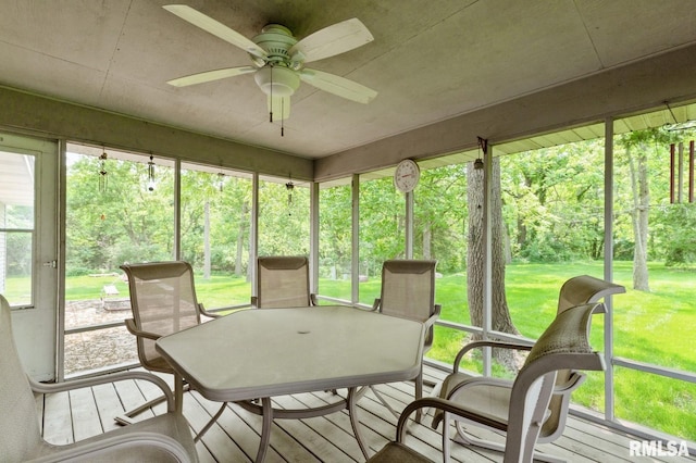 1530 N Pine St, Davenport, IA 52804 - sunroom / solarium featuring ceiling fan and outdoor dining space