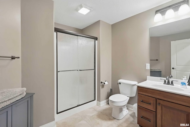 5518 Julie Ann Rd, Bettendorf, IA 52722 - bathroom featuring vanity, a shower stall, toilet, and baseboards
