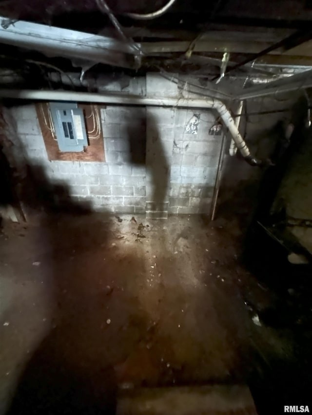 700 Cedar St, Muscatine, IA 52761 - unfinished basement featuring electric panel and concrete block wall