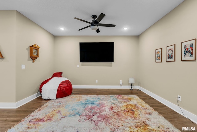 6997 Matthews Pass, Bettendorf, IA 52722 - recreation room with ceiling fan, baseboards, wood finished floors, and recessed lighting