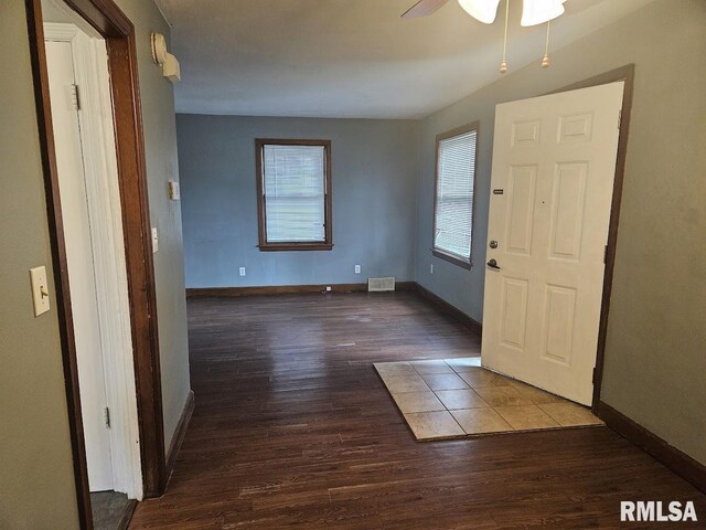 2336 24 1/2 St, Rock Island, IL 61201 - entrance foyer featuring wood finished floors, baseboards, and a ceiling fan