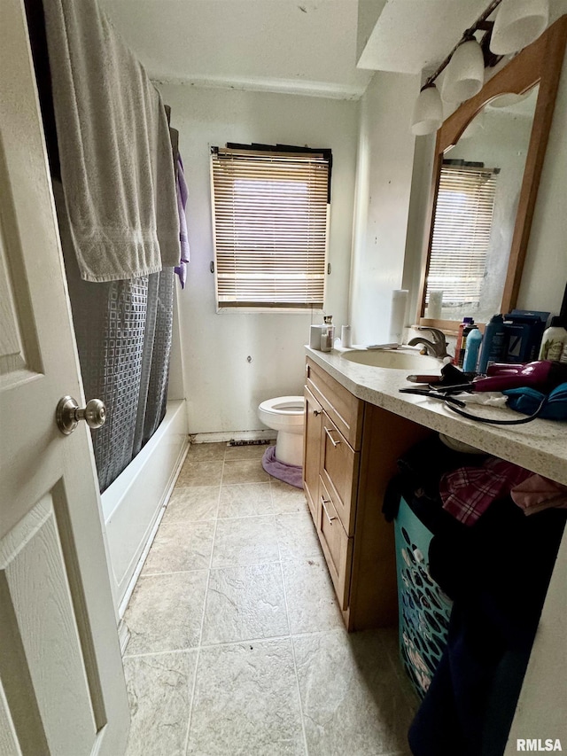 4708 26th Ave, Moline, IL 61265 - bathroom with vanity, toilet, shower / tub combo with curtain, and tile patterned floors