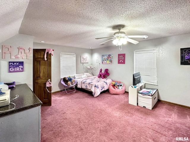 52 Chickasaw St, Mcclure, IL 62957 - carpeted bedroom with a textured ceiling, a ceiling fan, and multiple windows