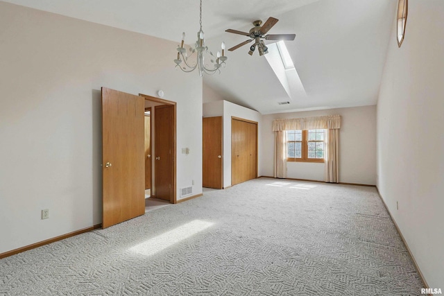 4612 Marquette St, Davenport, IA 52806 - unfurnished bedroom featuring carpet, a skylight, high vaulted ceiling, and baseboards