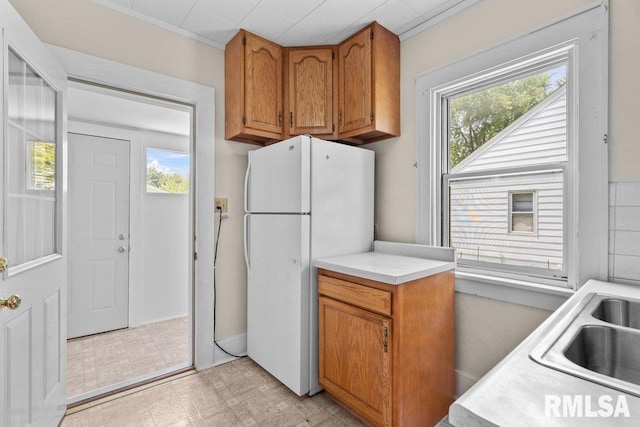 546 21st Ave, Moline, IL 61265 - kitchen with freestanding refrigerator, a sink, plenty of natural light, and light countertops