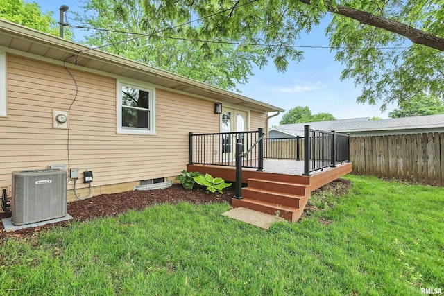 3610 Tam-O-Shanter Dr, Bettendorf, IA 52722 - back of property featuring central AC, a wooden deck, and crawl space