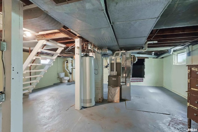 2947 12th Ave, Moline, IL 61265 - basement featuring gas water heater, heating unit, and stairs