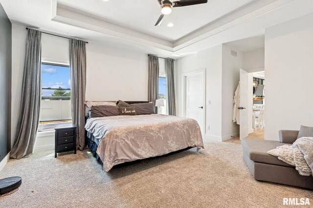 18101 271st St, Long Grove, IA 52756 - bedroom featuring carpet flooring, a raised ceiling, baseboards, a ceiling fan, and recessed lighting