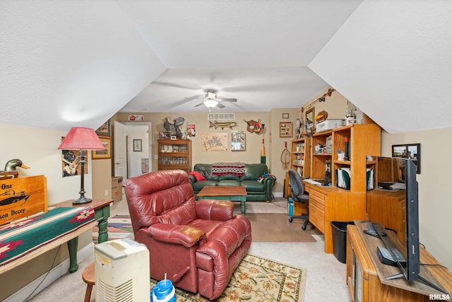 1100 Wild W Dr, Le Claire, IA 52753 - carpeted living area with ceiling fan and a desk