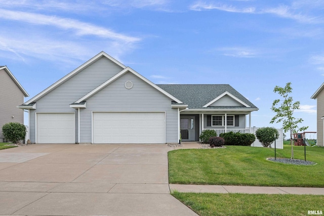 6365 Friendship Path, Bettendorf, IA 52722 - view of front facade with concrete driveway, a garage, a front yard, a porch, and a shingled roof