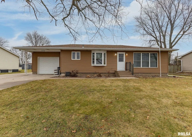 2678 170th Ave, Sherrard, IL 61281 - ranch-style house featuring concrete driveway, a garage, and a front yard