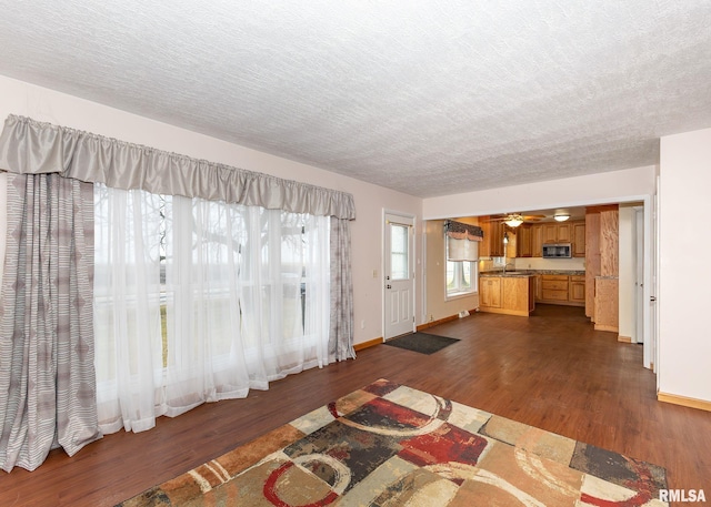 2678 170th Ave, Sherrard, IL 61281 - living room featuring dark wood-style flooring and a textured ceiling