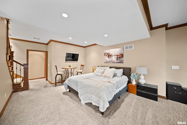 5 High Point Pl, Bettendorf, IA 52722 - bedroom with crown molding, carpet floors, and recessed lighting