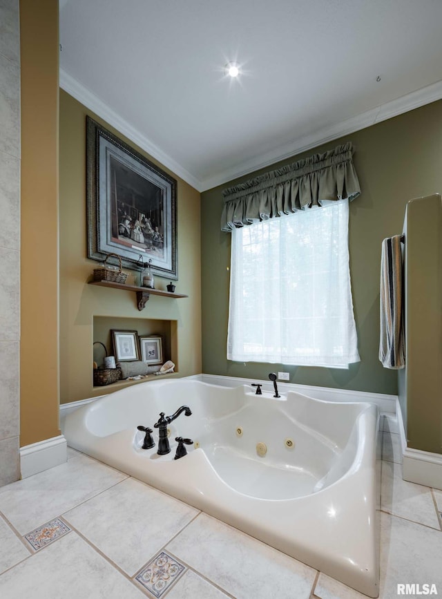 1300 W Brewster Rd, Herrin, IL 62948 - full bath with ornamental molding, a tub with jets, and tile patterned floors