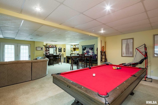 1300 W Brewster Rd, Herrin, IL 62948 - playroom featuring a paneled ceiling, carpet floors, billiards, and recessed lighting