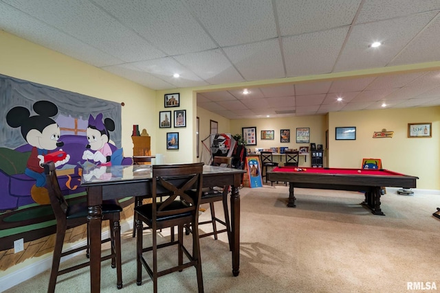 1300 W Brewster Rd, Herrin, IL 62948 - playroom featuring carpet flooring, billiards, recessed lighting, and a paneled ceiling