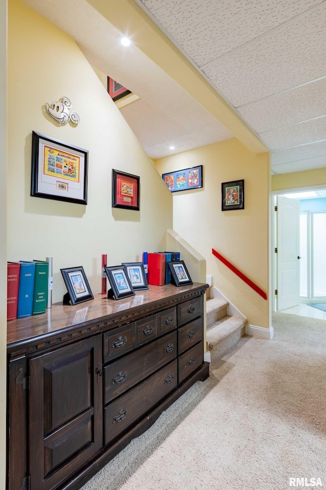 1300 W Brewster Rd, Herrin, IL 62948 - hall featuring stairs, light colored carpet, and recessed lighting