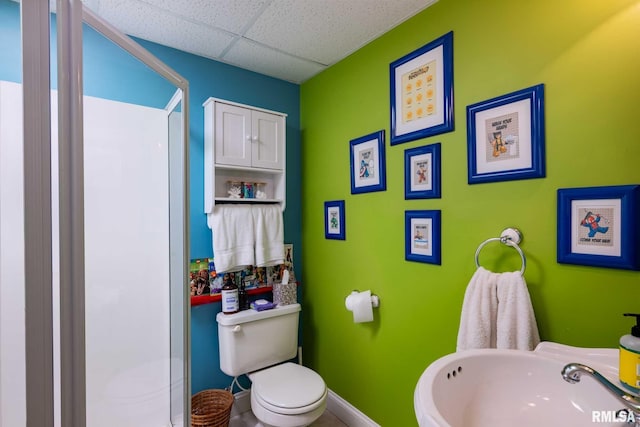 1300 W Brewster Rd, Herrin, IL 62948 - bathroom featuring a paneled ceiling and a shower
