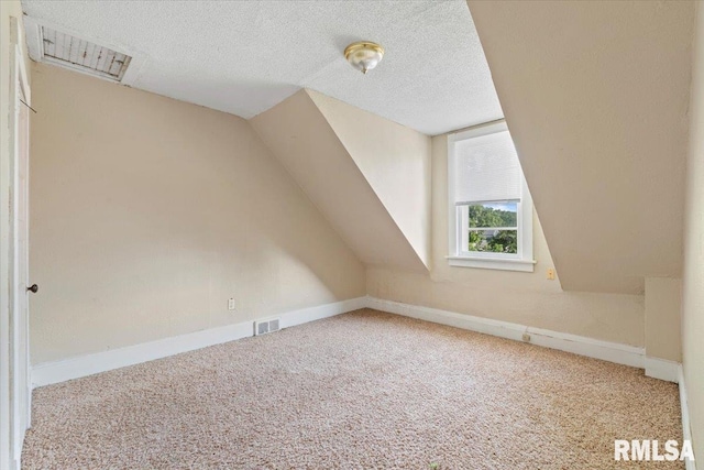 1045-1047 12th St, Rock Island, IL 61201 - bonus room featuring carpet, lofted ceiling, and a textured ceiling