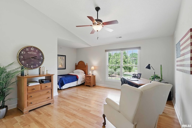 1237 Kimberly Rd, Bettendorf, IA 52722 - bedroom with light wood-style flooring, vaulted ceiling, and ceiling fan