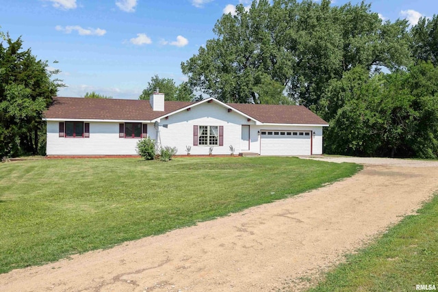 3796 160th St, Bryant, IA 52727 - single story home featuring driveway, a chimney, a garage, and a front yard