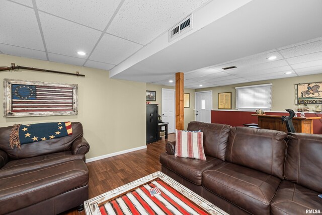 404 34th Ave, East Moline, IL 61244 - living room featuring a paneled ceiling, wood finished floors, recessed lighting, and bar area