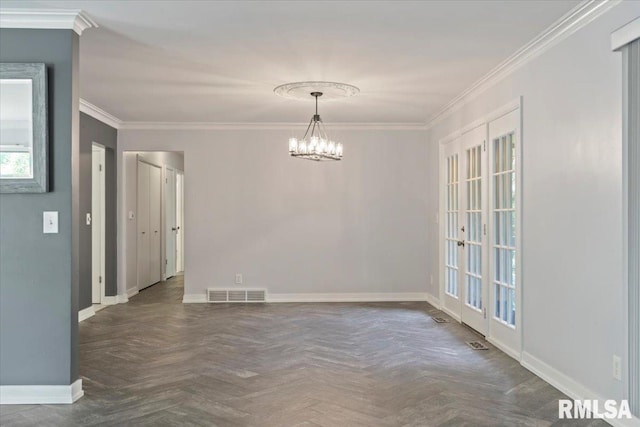 4319 7th Ave, Moline, IL 61265 - unfurnished dining area with ornamental molding and a chandelier