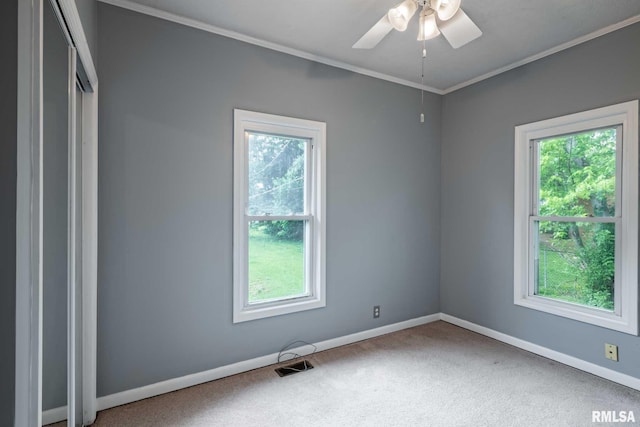614 S Calumet St, Marion, IL 62959 - carpeted empty room featuring plenty of natural light, ornamental molding, and a ceiling fan