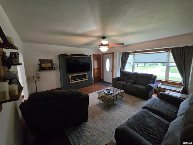610 NW 6th St, Aledo, IL 61231 - living room with a ceiling fan and wood finished floors