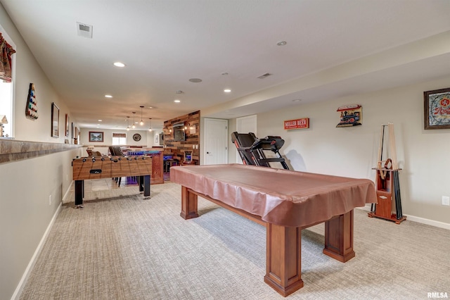 101 Prairie View Ct, Clinton, IA 52732 - game room with light carpet, billiards, and recessed lighting